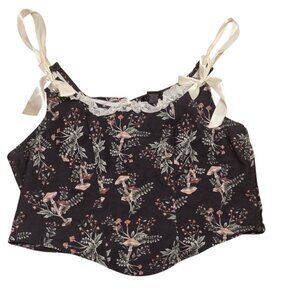 Thorn and Fable Black Floral Mushroom Whimsygoth Corset Sleeveless Top 2XL